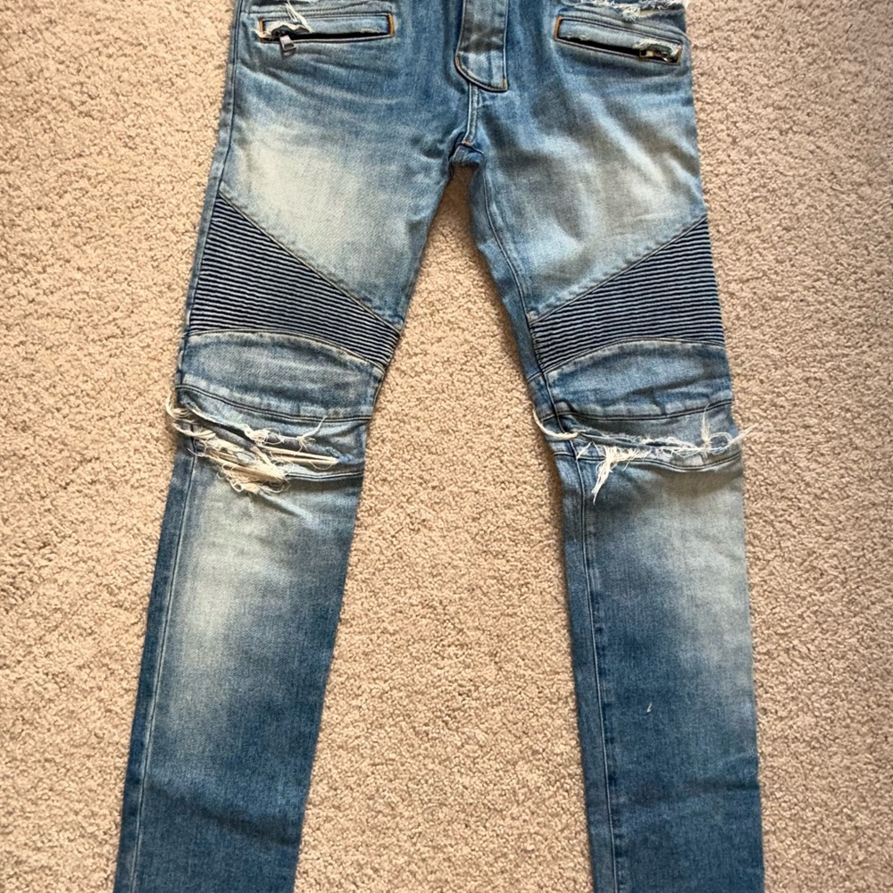 Balmain Distressed Blue Slim Fit Jeans